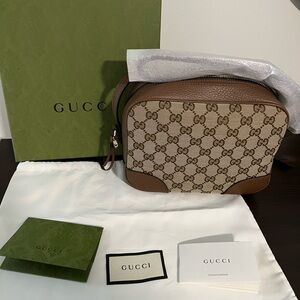 Gucci Canvas/Leather GG Bree Crossbody Bag, Beige & Brown 💯 Authentic